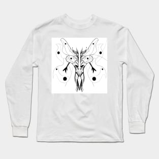 the white mothman alien monster in ecopop mexican patterns art Long Sleeve T-Shirt